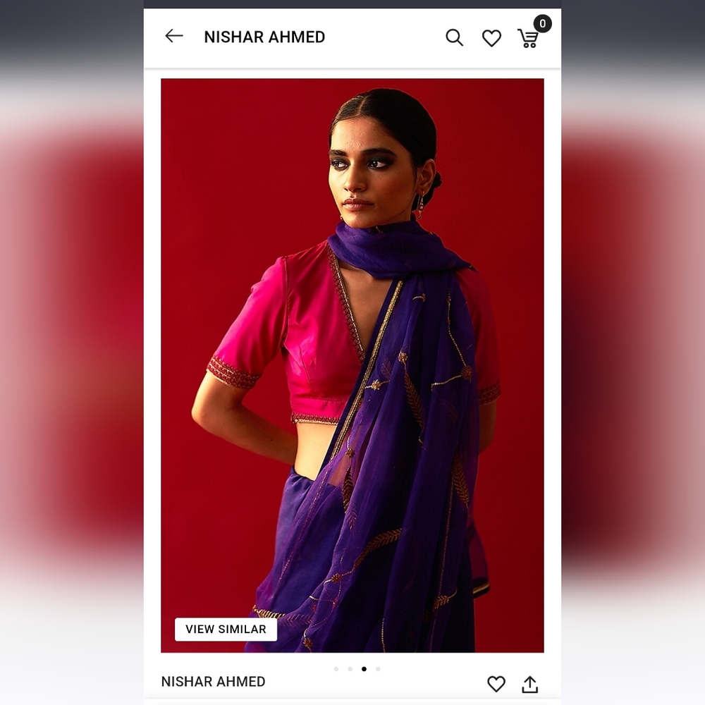 Nishar Ahmed Purple Habutai Silk Saree with gold and red zardosi